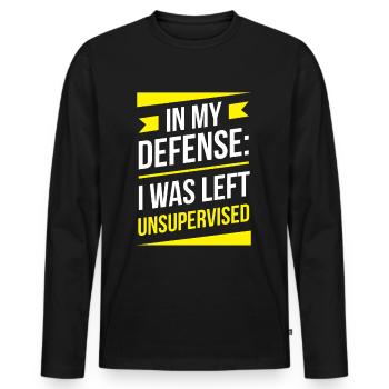 Laissé sans surveillance pour ma défense - T-shirt manches longues Premium bio Homme - noir - Devant - Nico (187cm)