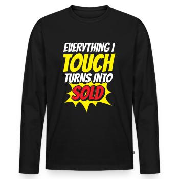 Tout ce que je touche est vendu à des maisons de courtage - T-shirt manches longues Premium bio Homme - noir - Devant - Nico (187cm)