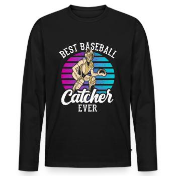 Best Baseball Catcher Ever Hobby Catcher - Men's Premium Organic Long Sleeve Shirt - black - Front - Nico (187cm)