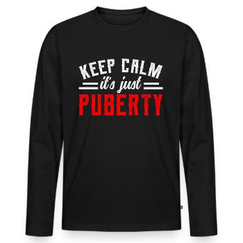 Restez calme Seule la puberté a grandi - T-shirt manches longues Premium bio Homme - noir - Devant - Nico (187cm)
