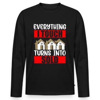 Tout ce que je touche est vendu à des maisons de courtage - T-shirt manches longues Premium bio Homme - noir - Devant - Nico (187cm)