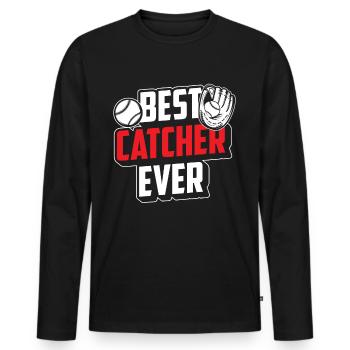 Best Catcher Ever Hobby Catcher Baseball - Men's Premium Organic Long Sleeve Shirt - black - Front - Nico (187cm)