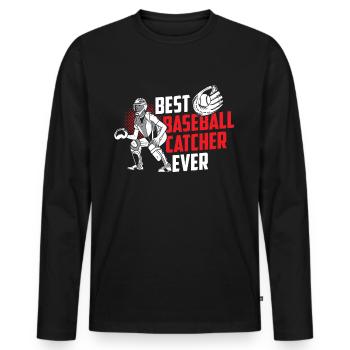 Best Baseball Catcher Ever Catcher Hobby - Men's Premium Organic Long Sleeve Shirt - black - Front - Nico (187cm)