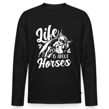 La vie se compose de chevaux d’équitation - T-shirt manches longues Premium bio Homme - noir - Devant - Nico (187cm)