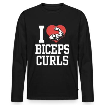 J’adore biceps boucles dictons muscles biceps - T-shirt manches longues Premium bio Homme - noir - Devant - Nico (187cm)