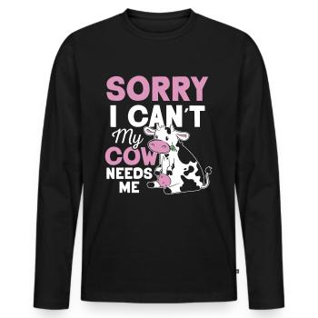 Can't My Cow Needs Me Dairy Cow Cows - Men's Premium Organic Long Sleeve Shirt - black - Front - Nico (187cm)