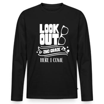 Attention second grade I come second grader - Men's Premium Organic Long Sleeve Shirt - black - Front - Nico (187cm)