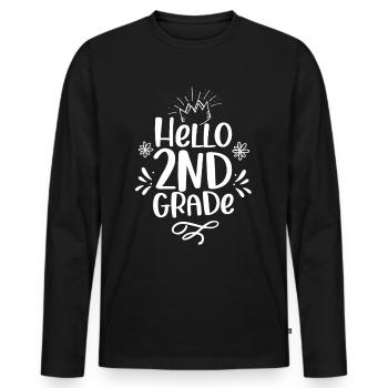 Hello 2nd Class Second Class Second Grader - Men's Premium Organic Long Sleeve Shirt - black - Front - Nico (187cm)