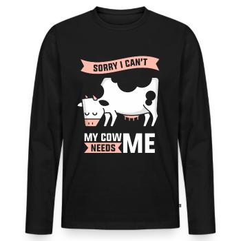 Can't My Cow Needs Me Dairy Cow Cows - Men's Premium Organic Long Sleeve Shirt - black - Front - Nico (187cm)