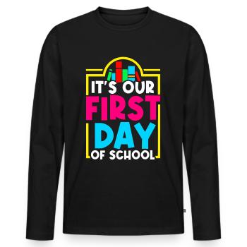 C’est notre premier jour d’école Retour à l’école - T-shirt manches longues Premium bio Homme - noir - Devant - Nico (187cm)