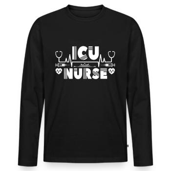 Infirmière en soins intensifs Soins intensifs - T-shirt manches longues Premium bio Homme - noir - Devant - Nico (187cm)