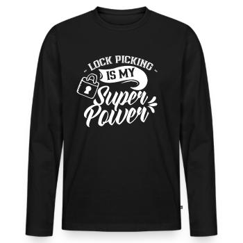 Le crochetage de serrure est mon superpouvoir Le crochetage de serrure - T-shirt manches longues Premium bio Homme - noir - Devant - Nico (187cm)