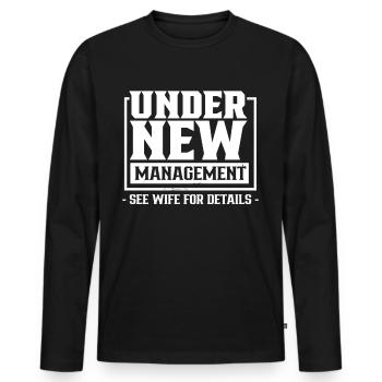 Sous la nouvelle direction Détails voir Pension d’épouse - T-shirt manches longues Premium bio Homme - noir - Devant - Nico (187cm)