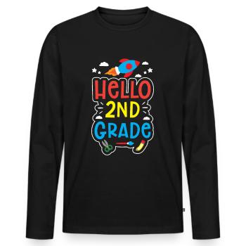 Hello 2nd Class Second Class Second Grader - Men's Premium Organic Long Sleeve Shirt - black - Front - Nico (187cm)