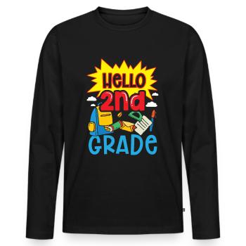Hello 2nd Class Second Class Second Grader - Men's Premium Organic Long Sleeve Shirt - black - Front - Nico (187cm)