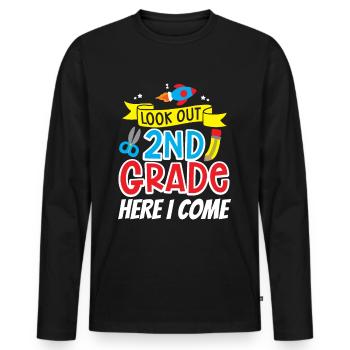 Attention second grade I come second grader - Men's Premium Organic Long Sleeve Shirt - black - Front - Nico (187cm)