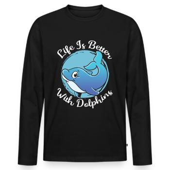 Das Leben Ist Besser Mit Delfinen Delfin Delfine - Männer Premium Bio Langarmshirt - Schwarz - Vorne - Nico (187cm)