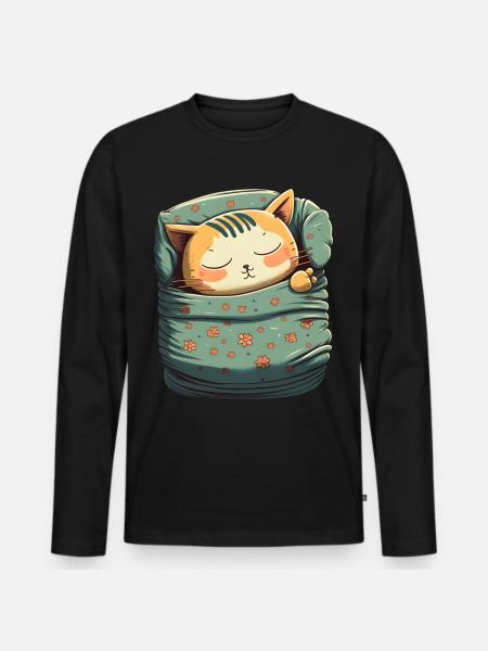 Kawaii Cat Sleep Gift - Men's Premium Organic Long Sleeve Shirt - black