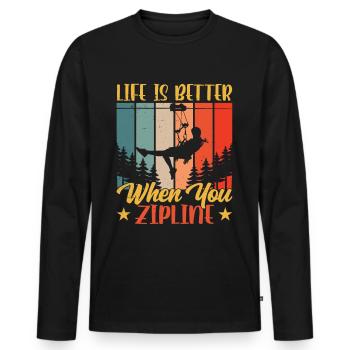Das Leben Ist Besser Wenn Man Zipline Fährt Sport - Männer Premium Bio Langarmshirt - Schwarz - Vorne - Nico (187cm)