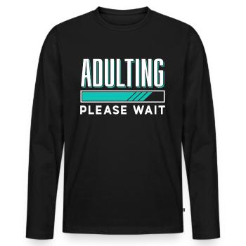 Grandir s’il vous plaît attendre la puberté anniversaire - T-shirt manches longues Premium bio Homme - noir - Devant - Nico (187cm)