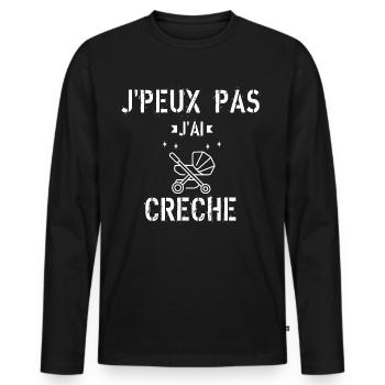 J Peux Pas J ai Crèche - T-shirt manches longues Premium bio Homme - noir - Devant - Nico (187cm)
