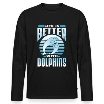 Das Leben Ist Besser Mit Delfinen Delfine Delfin - Männer Premium Bio Langarmshirt - Schwarz - Vorne - Nico (187cm)