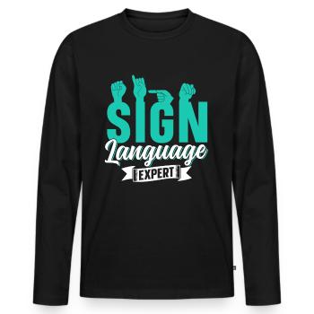 Gebärdensprache Experte Gestik Gebärden Awareness - Männer Premium Bio Langarmshirt - Schwarz - Vorne - Nico (187cm)