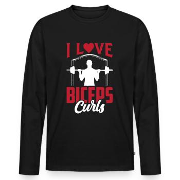 J’adore biceps boucles dictons muscles biceps - T-shirt manches longues Premium bio Homme - noir - Devant - Nico (187cm)