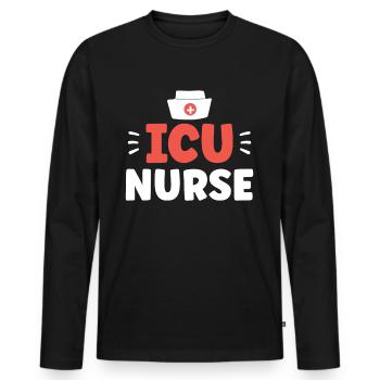 Infirmière en soins intensifs Soins intensifs - T-shirt manches longues Premium bio Homme - noir - Devant - Nico (187cm)