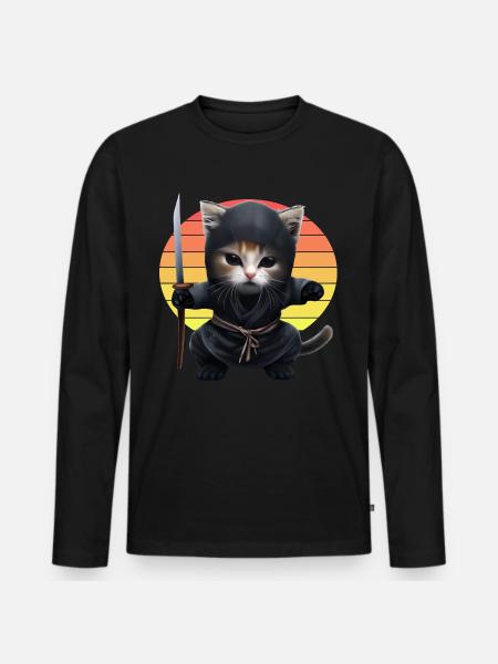 Ninja Cat Sunset - Men's Premium Organic Long Sleeve Shirt - black