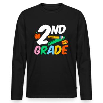 Second Grade Second Grader Teacher Student School - Men's Premium Organic Long Sleeve Shirt - black - Front - Nico (187cm)
