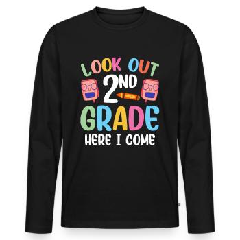 Attention second grade, I'm coming second graders - Men's Premium Organic Long Sleeve Shirt - black - Front - Nico (187cm)