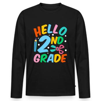 Hello 2nd Grade Second Grade Second Grader - Men's Premium Organic Long Sleeve Shirt - black - Front - Nico (187cm)