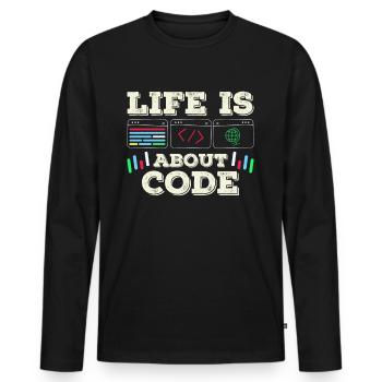 Im Leben Geht Es Um Code Coder Coding - Männer Premium Bio Langarmshirt - Schwarz - Vorne - Nico (187cm)