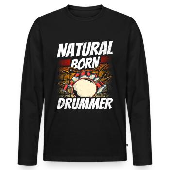 Un batteur né, batteur, batteur, kit de batterie - T-shirt manches longues Premium bio Homme - noir - Devant - Nico (187cm)