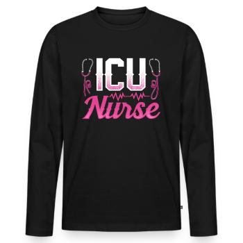 Infirmière en soins intensifs Soins intensifs Soins intensifs - T-shirt manches longues Premium bio Homme - noir - Devant - Nico (187cm)