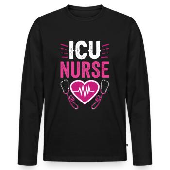 Infirmière en soins intensifs Soins intensifs - T-shirt manches longues Premium bio Homme - noir - Devant - Nico (187cm)