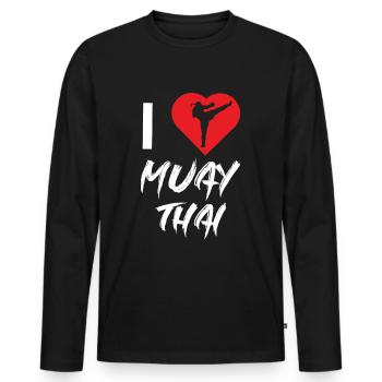 J’adore les combattants de combat d’arts martiaux Muay Thai - T-shirt manches longues Premium bio Homme - noir - Devant - Nico (187cm)