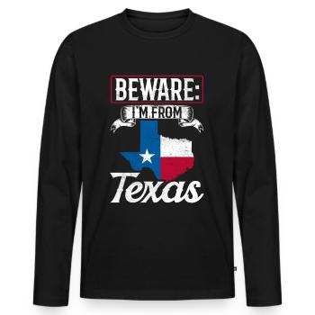 Attention: Je viens de Texas Texan Texans - T-shirt manches longues Premium bio Homme - noir - Devant - Nico (187cm)