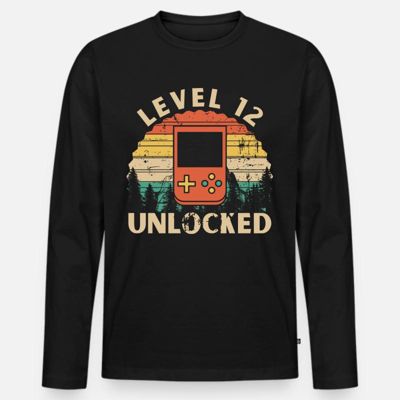 Level 12 freigeschaltet - Männer Premium Bio Langarmshirt - Schwarz