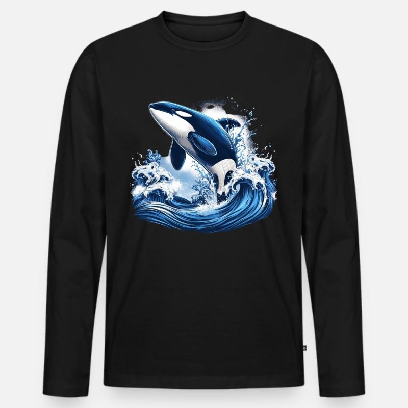 Blauer Orca - Männer Premium Bio Langarmshirt - Schwarz