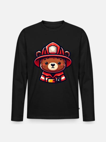 Cute Bear Firefighter - Men's Premium Organic Long Sleeve Shirt - black
