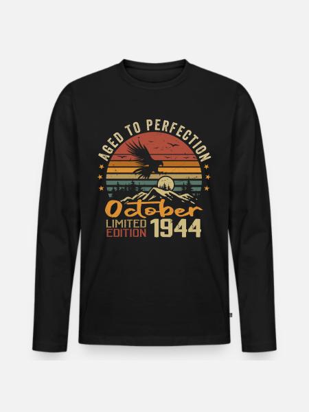 Vintage October 1944 - October 1944 Retro Gift - Men's Premium Organic Long Sleeve Shirt - black