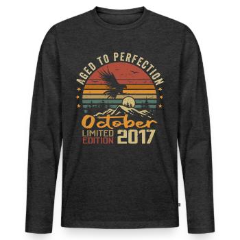 Vintage Octobre 2017 - Cadeau Rétro Octobre 2017 - T-shirt manches longues Premium bio Homme - anthracite chiné - Devant - Nico (187cm)