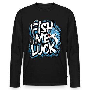 Fish Me Luck Funny Fishing Design for Anglers - Men's Premium Organic Long Sleeve Shirt - black - Front - Nico (187cm)