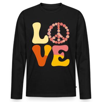 Signe de paix Amour des années 60 des années 70 Costume Groovy Hippie - T-shirt manches longues Premium bio Homme - noir - Devant - Nico (187cm)