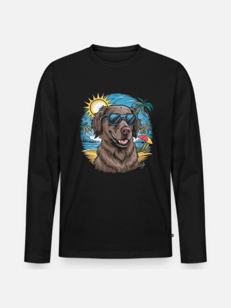 Flat Coated Retriever with Sunglasses - Men's Premium Organic Long Sleeve Shirt - black