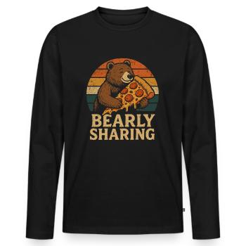 Bearly Sharing – Funny Bear with Pizza - Men's Premium Organic Long Sleeve Shirt - black - Front - Nico (187cm)