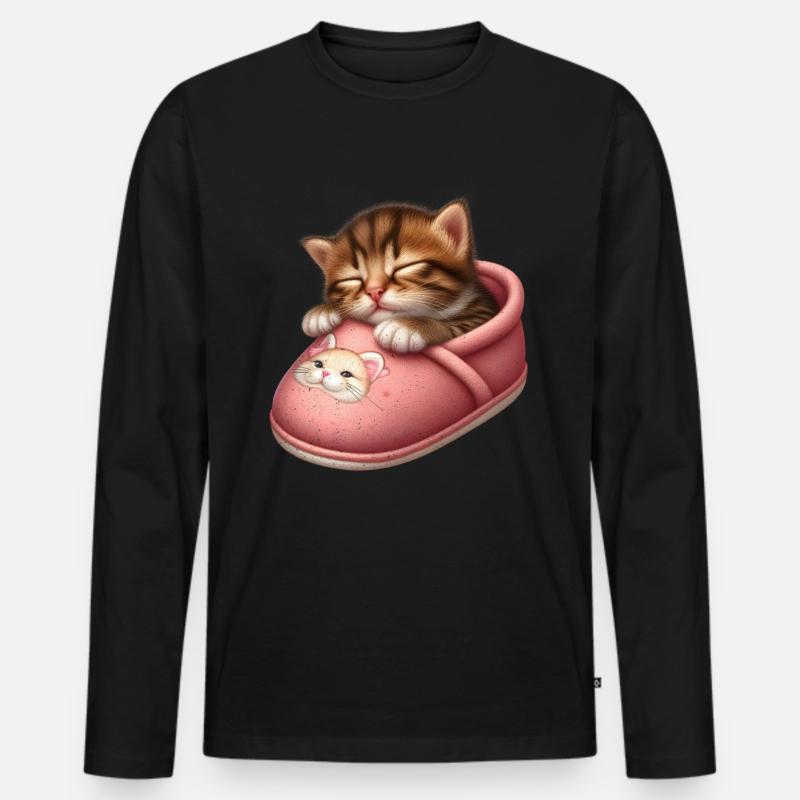 Katze Kätzchen schläft im Schuh - Männer Premium Bio Langarmshirt - Schwarz