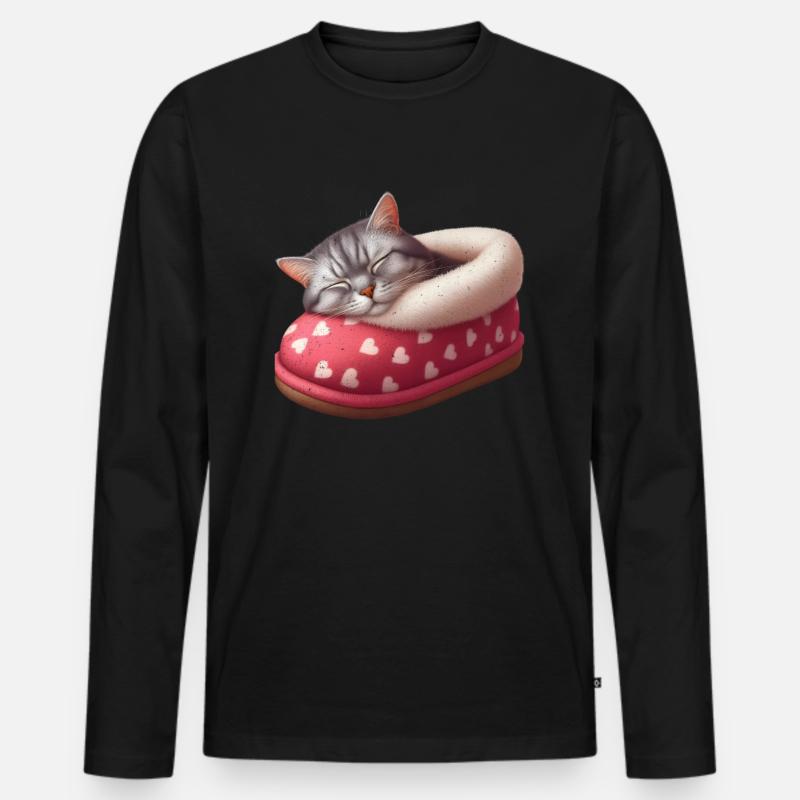 Katze Kätzchen schläft im Schuh - Männer Premium Bio Langarmshirt - Schwarz
